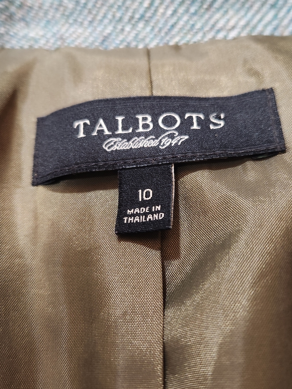 Talbots Light Green Herringbone Tweed Wool Blazer Women's Size 10 - Picture 4 of 12